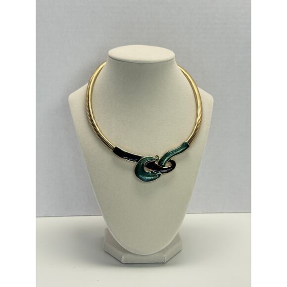 Vintage unsigned enamel & omega chain statement necklace - Picture 2 of 6